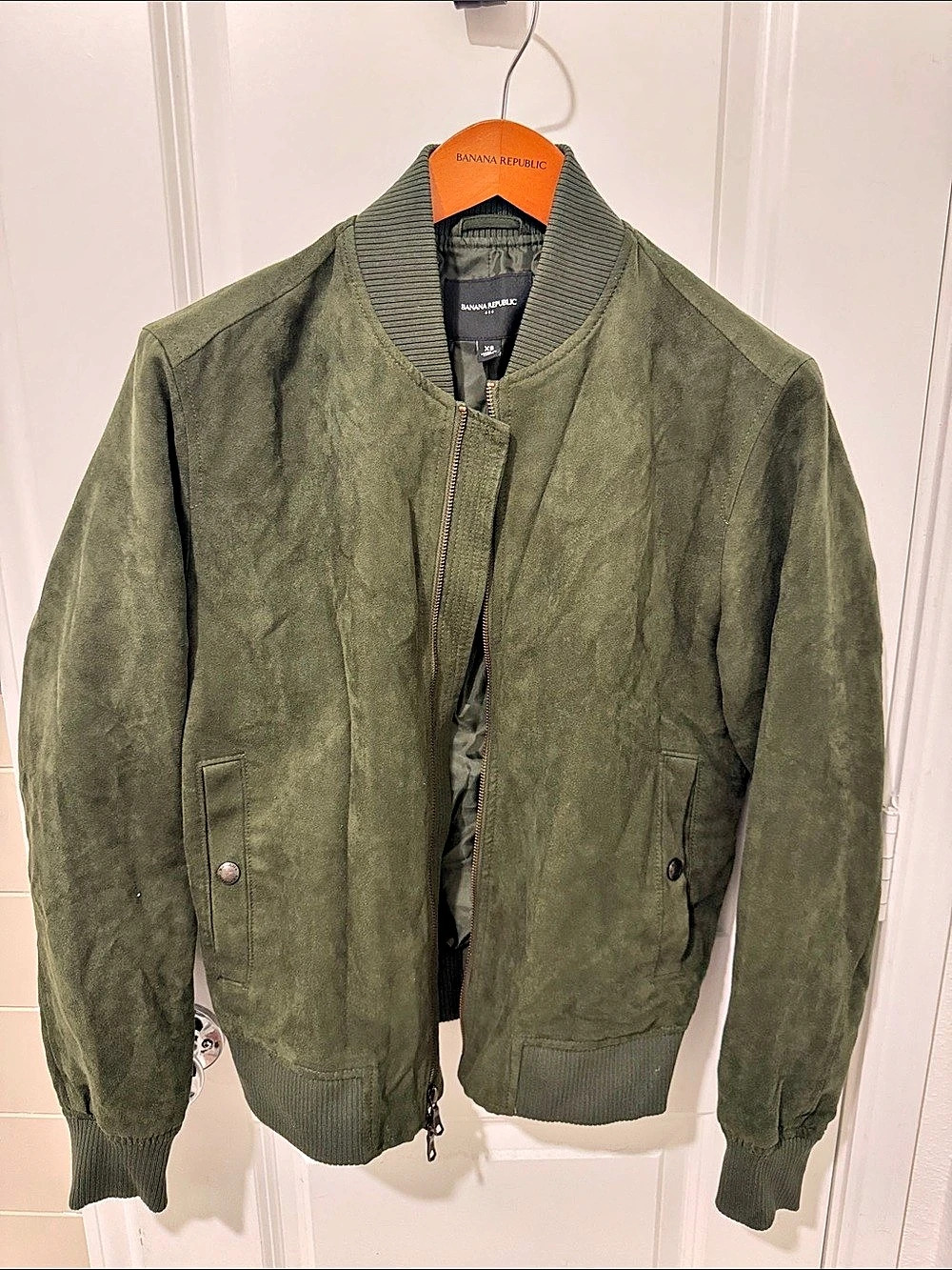 Banana Republic Vegan Suede Bomber Jacket Green XS
